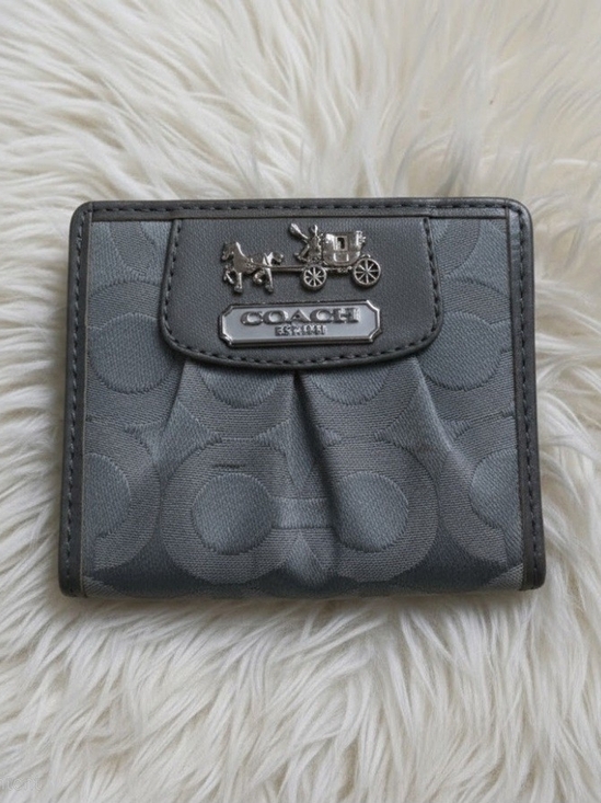 Coach Handbags - Coach Small Signature Canvas Wallet in Gray with Silver Hardware